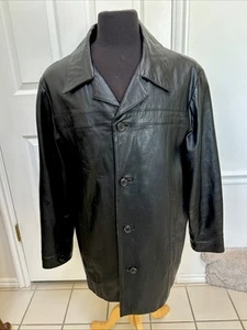 Wilson’s Leather Black Car Coat 4 Button Up W/ Allover Quilted Liner Sz L EUC - Picture 1 of 14