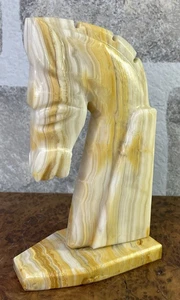 VTG Knight Trojan Horse Head Large Carved Onyx Marble Stone Bookend 8.5" - Picture 1 of 13