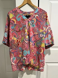 Ulla Popken, Size 20/22, Hot Pink Paisley Blouse, Boho, Bright, Colorful, Hippie - Picture 1 of 11