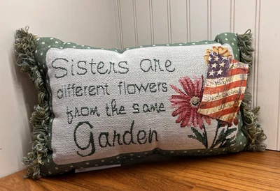 Sisters Pillow 12x8 Embroidered Floral Jacquard New Made in USA - Image 1 of 4