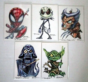 5 Cards By Rak Yoda Darth Vader Spiderman Wolverine Jack Robert A Kraus - Picture 1 of 1