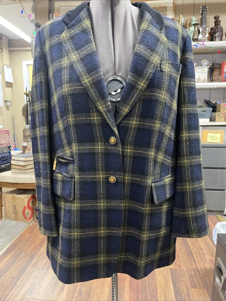 Chaqueta Blazer De Colección Basler Para Mujer Azul y Amarillo A Cuadros Talla 44 (US 14) Botón Foto 1 de 4