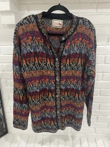 Alpaca Connection Vintage Wool Cardigan Size Medium Stripe Multicolor Warm - Picture 1 of 7