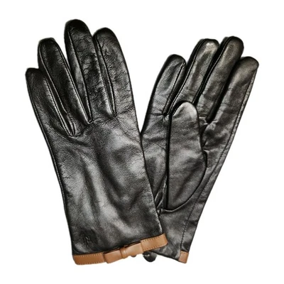 Guantes con lazo de cuero Ralph Lauren talla XL, marrón oscuro con ribete marrón claro Foto 1 de 4