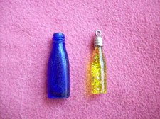 Collectible Lot (2) Glass Mini Bottles-Old Blue Bottle & Liqued Filled Metal Top
