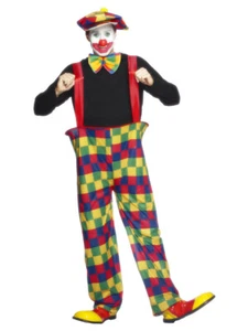 Adult Mens Clown Fancy Dress Costume Hooped Trousers Bow Tie & Hat by Smiffys - Picture 1 of 5