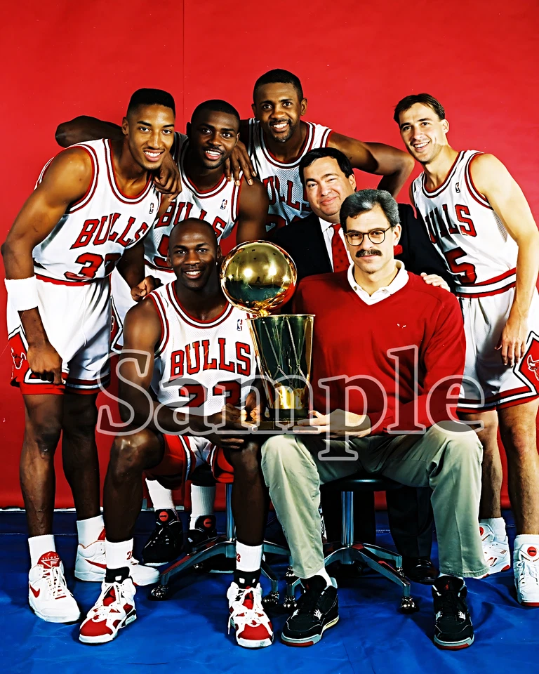 NBA 90-91 Campeón Chicago Bulls Jordan Pippen & Mates Color 8 X 10 Foto  Foto 1 de 1