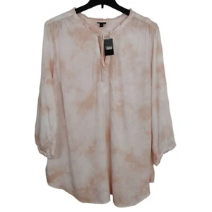 Torrid Peach Tie Dye Peasant Top Size 2X Ruffle V-Neck 3/4 Sleeves Boho NWT - Picture 1 of 10
