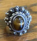 Locket/Pill Ring - size 7.25 Vintage Mexico Sterling Silver Tiger's Eye