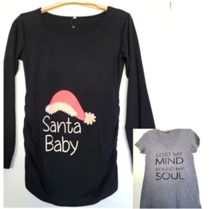 Maternity Santa Baby Shirt + Bonus T-Shirt Bundle Size Small - Picture 1 of 10