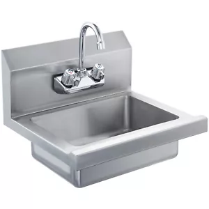 17"x15" Commercial Hand Wash Sink Wall Mount Basin Stainless Steel - Picture 1 of 12