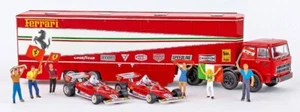 Brekina FIAT 691 T RENNTRANSPORT FERRARI W/2 FERRARI 312 T2 F1 + 6 FIGURES 1:87 - Foto 1 di 1