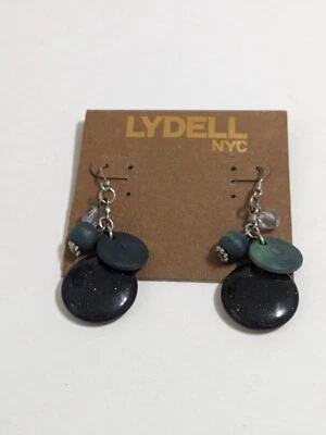Pendientes Lydell NYC NUEVOS CON ETIQUETAS Tono Plata Azul Brillo Vidrio/Acrílico/Madera Cuentas. 2".  Foto 1 de 4