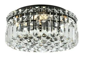 Crystal Flush Mount Light Fixture Black and Silver Bedroom Hallway Bathroom 12" - Picture 1 of 10