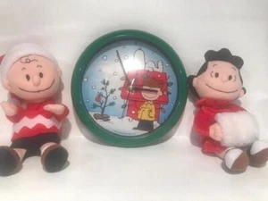 VTG- Peanuts Christmas Carol  Clock w/snoopy & Lucy/Charlie Brown Applause Dolls - Picture 1 of 12