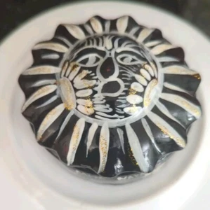 Mexican Art Pottery - Round Jewelry Trinket Box W/Sunburst Design Hand Painted - Picture 1 of 6