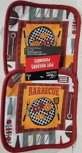2 Same Printed Kitchen Pot Holders (7"x7") BBQ, BARBEQUE GRILL IN SQUARE, GR - Picture 1 of 4