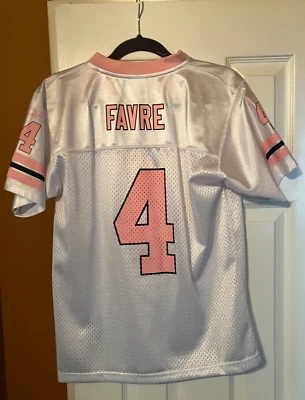 Camiseta deportiva vintage Reebok Brett Favre Green Bay Packers blanca y rosa talla XL para niñas Foto 1 de 4