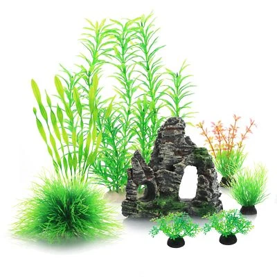 Auarium Ornaments Fish Tank Decorations Plants with Resin Cave Rock View 6pcs... - Изображение 1 из 2