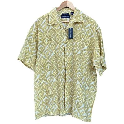 NUEVO CON ETIQUETAS Camisa a Cuadros Grant Thomas Para Hombre Grande Lino Amarillo Manga Corta Con Botones Foto 1 de 4