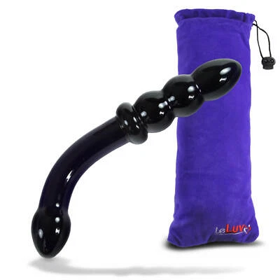 LeLuv Dildo 7.5 Inch Bent Glass Wand G-Spot Beads with Premium Padded Pouch - Image 1 of 4