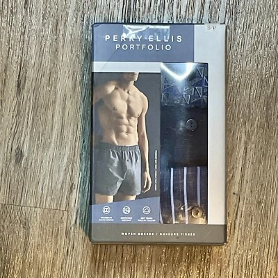 PERRY ELLIS 小号 3 件装编织平角短裤棉混纺多种颜色 — 第 1/2 张图片