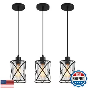 SINMILA 3-Lights Industrial Pendant Light with Glass Shade Matte Black Pendan - Picture 1 of 5