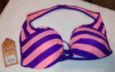 Traje de baño superior o inferior de bikini XL a rayas rosa y púrpura Mudd precio de venta sugerido por el fabricante $32 Foto 1 de 3