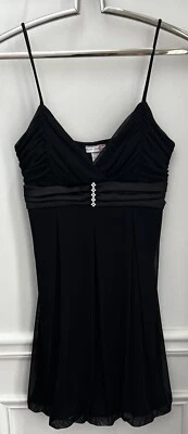 Body Central Cóctel Pequeño Vestido Negro Correas de Espagueti Estrás Prendedor Talla L Foto 1 de 4