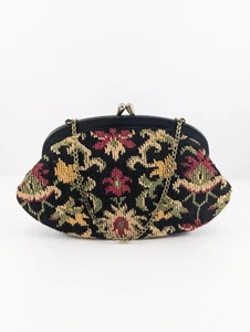 Vintage 1960's Mod Floral Tapestry Needlepoint Carpet Bag CMS Purse Chain Handle - Picture 1 of 12