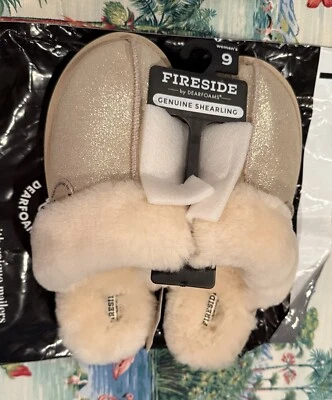 Fireside By Dearfoams 女式悉尼剪羊毛屋鞋拖鞋金色 9 全新 — 第 1/4 张图片