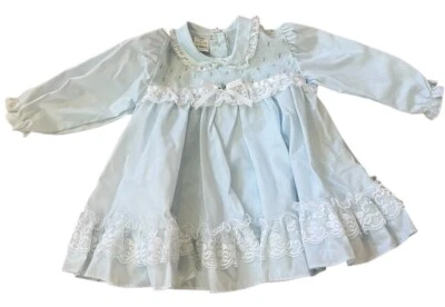 Vestido De Colección Mini World Niña Círculo Completo Azul Floral Giro Volantes Encaje 12-18 M Foto 1 de 4