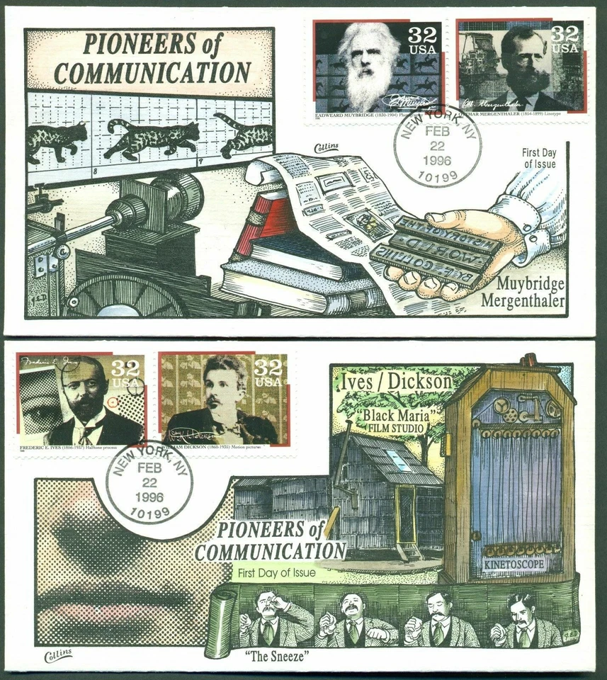 Collins FDC hand painted #3061-3064 Complete set 2 FDC Pioneers of Communication - Image 1 of 1