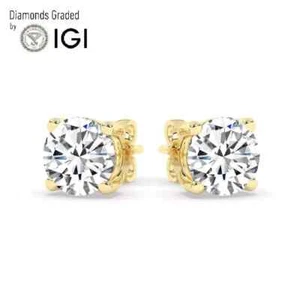 Orecchini a perno 2,67 ct G VS1 taglio tondo diamanti coltivati ​​in laboratorio oro 14 kt spingi - Foto 1 di 3