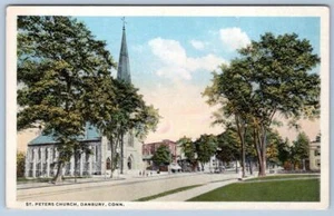 1920's ST PETERS CHURCH DANBURY CONNECTICUT CT ANTIQUE POSTCARD DANZINGER BERMAN - Picture 1 of 2