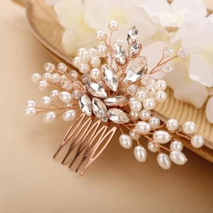 Pearl Flower Crystal Hair Comb for Bride Women Cute Comb Rhinestone Wedding C... - Picture 1 of 5