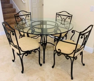 Bombay Company Glass Top HEAVY Wrought Iron Table & Chairs LOCAL PICK UP ONLY - Picture 1 of 5