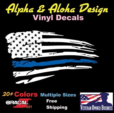 Distressed American Flag Thin Blue Line Vinyl Decal Sticker - Image 1 of 2