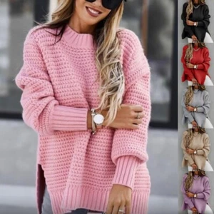 Lockerer Damenpullover Langarm Oberteil Damenstrick einfarbig warm Strickpullover - Bild 1 von 40
