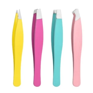 4 pack Professional Eyebrow Tweezers Hair Beauty Slanted Stainless Steel Tweezer - Picture 1 of 10