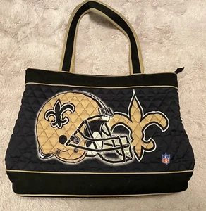 VTG New Orleans Saints Purse/Tote/Travel Bag, Black And Gold Quilted Material - Picture 1 of 6