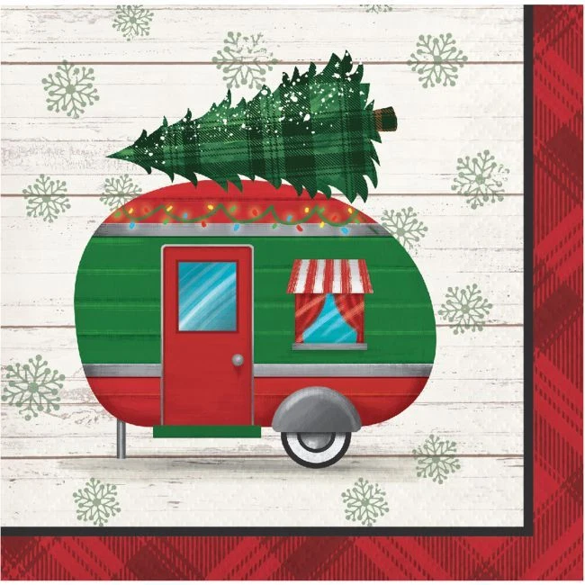 Paquete de 16 servilletas de bebidas clásicas de Navidad cámper decoración de fiesta de invierno Foto 1 de 1