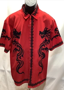 Dragonfly Clothing Double Dragon Tribal Print Hawaiian Shirt - M - Picture 1 of 5