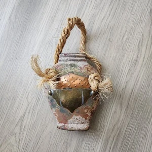 Vtg Terracotta Canteen Jug Vase Southwest Pottery Hanging Wall Decor 6.5" Rare - Picture 1 of 18