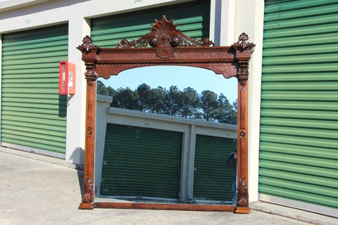 Spectacular Massive Walnut Victorian Mantle Mirror with Shell Crown Ca.1870 Cover