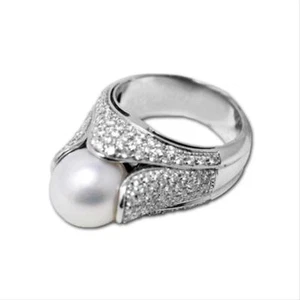 Anello Donna in Oro Bianco 18 KT con Perla e Diamanti 1.32 CT - P019 - Imagen 1 de 3