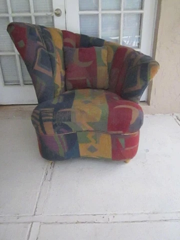 Vintage Scalloped Asymmetrical Hollywood Regency Lounge Chair Multi Color Cover