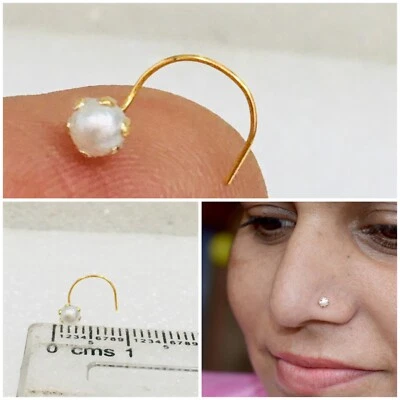 Pin de perno prisionero de nariz de alambre curvado garra brillante redondo concha de oro de 9 quilates 4 mm 9 k Foto 1 de 4