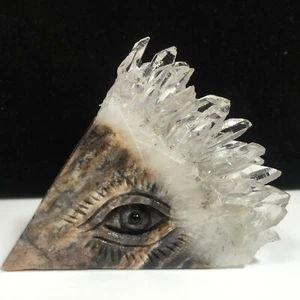 Natural Crystal Cluster Quartz Mineral Specimen, Hand Carved Eyes Healing  ,C - Picture 1 of 8