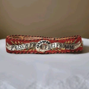 Antique Turner Belt Beaded Needlepoint Frisch Froh Frei Fromm Leather RARE READ - Picture 1 of 17